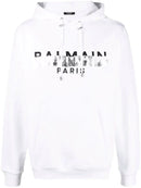 Balmain Foil Tape Logo Print Hoodie in White