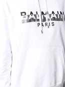 Balmain Foil Tape Logo Print Hoodie in White