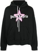 Palm Angels Pink Star Sprayed Print Hoodie in Black