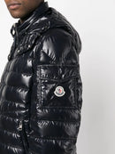 Moncler Lauros Logo Padded Down Coat in Navy Blue