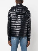 Moncler Lauros Logo Padded Down Coat in Navy Blue