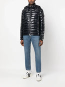 Moncler Lauros Logo Padded Down Coat in Navy Blue