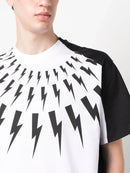 Neil Barrett Split Front Lightning Bolt Printed T-Shirt in Black