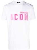 Dsquared2 Icon Blur Cool Pink logo Cotton T-Shirt in White