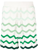 Casablanca Gradient Wave Crochet Texture Shorts in White/Green