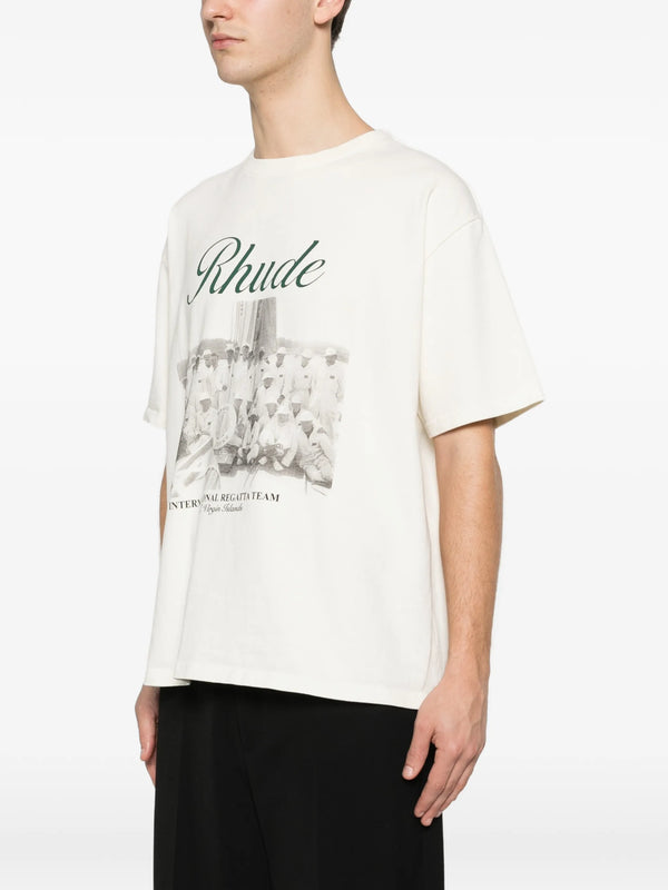 Rhude Script Printed T-Shirt in Vintage White