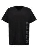 Balmain Embossed Vertical Logo T-Shirt in Black