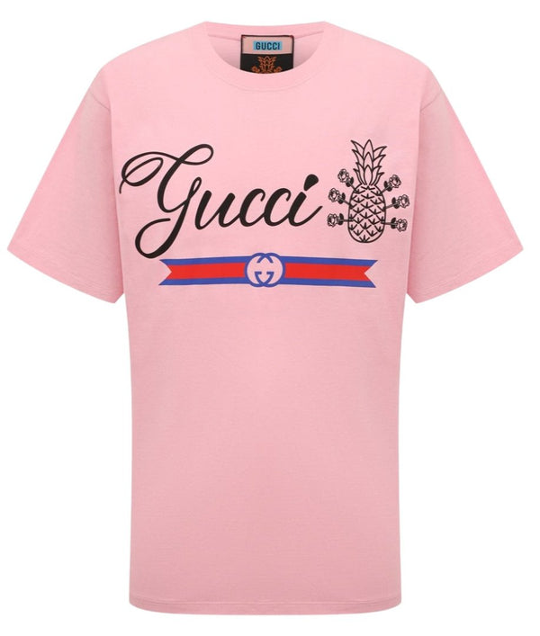 Gucci Pineapple Logo Oversized Fit Pink T-Shirt S