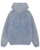 Magiri Embroidered Acid Wash Hoodie in Washed Blue