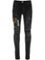Amiri Leather Staggered Logo Ripped Jeans in Black