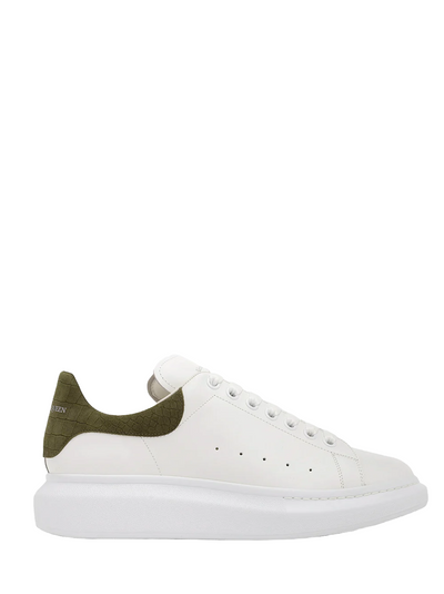 Alexander McQueen Oversized Leather Trainer in White/Khaki Crocodile