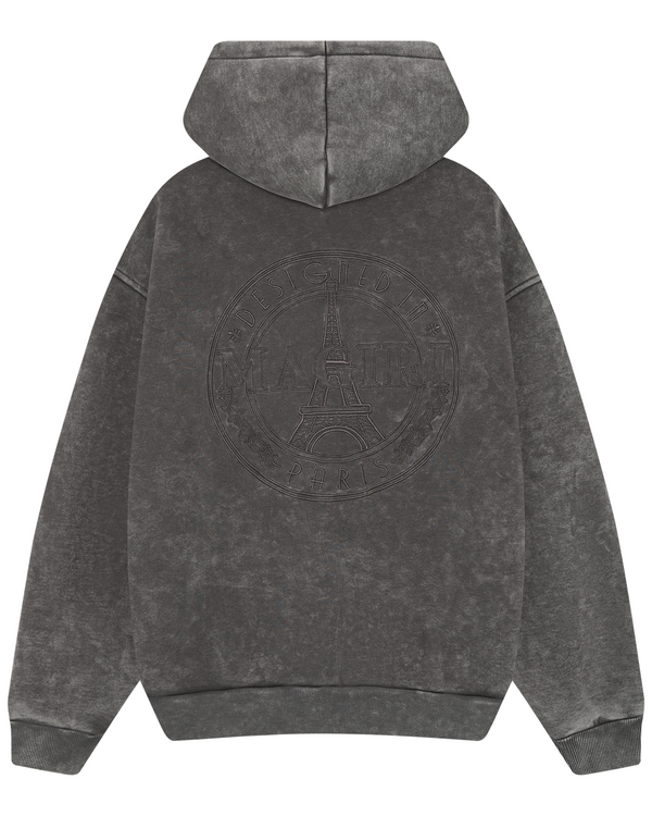 Magiri Embroidered Acid Wash Hoodie in Washed Grey