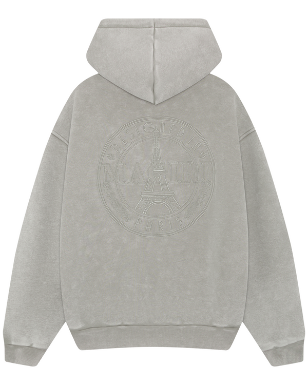 Magiri Embroidered Acid Wash Hoodie in Washed Oatmeal