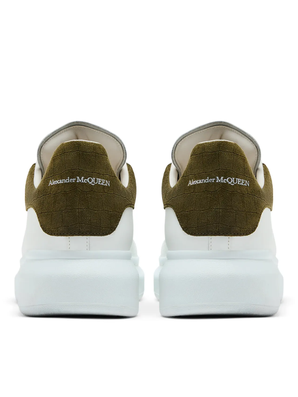 Alexander McQueen Oversized Leather Trainer in White/Khaki Crocodile