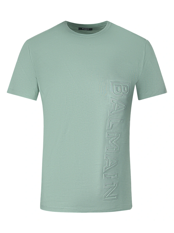 Balmain Embossed Logo Green T Shirt