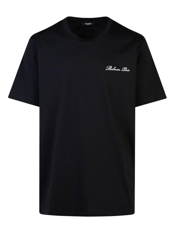 Balmain Logo Embroidered Loose Fit T-Shirt in Black