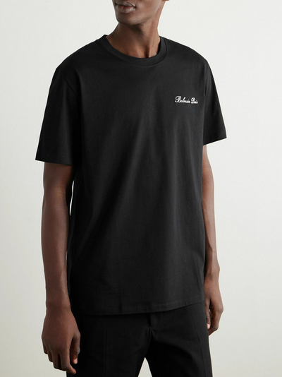 Balmain Logo Embroidered Loose Fit T-Shirt in Black