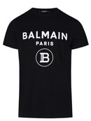 Balmain Black Flocked B Paris Logo T-shirt