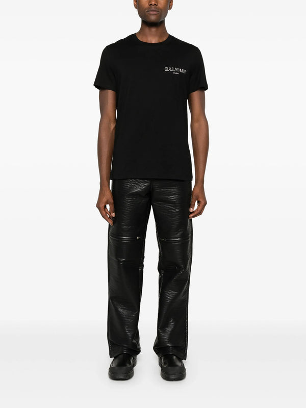 Balmain Vintage Silver Gel Logo T-Shirt in Black
