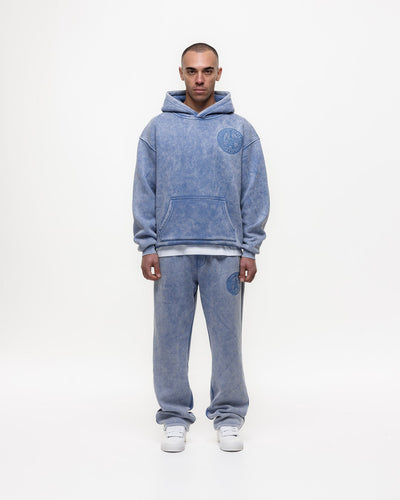 Magiri Embroidered Acid Wash Joggers in Washed Blue