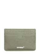 Off-White Striped Logo Card Holder in Military White Khaki