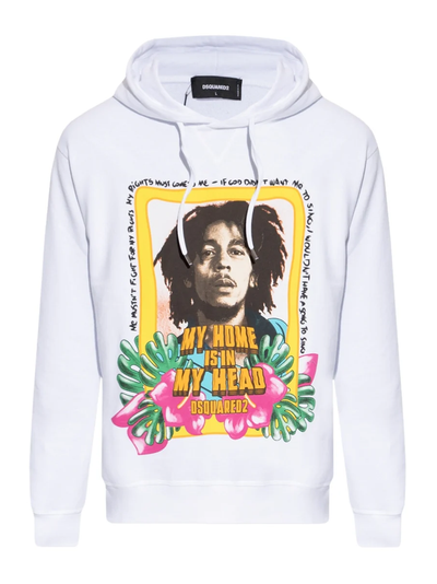 Dsquared2 Cool Fit Bob Marley Logo Hoodie in White