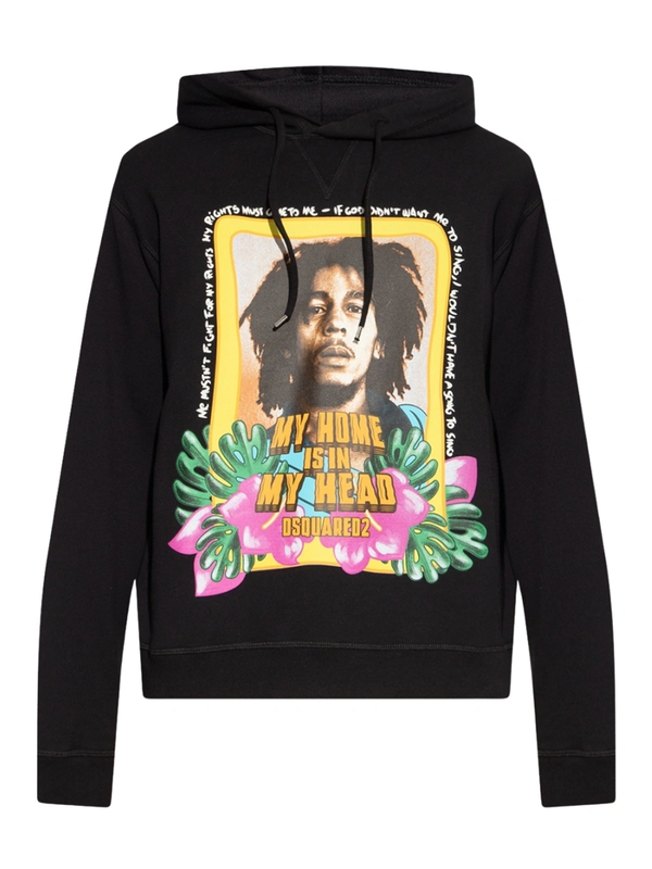 Dsquared2 Cool Fit Bob Marley Logo Black Hoodie