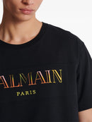 Balmain Paris Multi-Coloured Embroidered Logo Oversized T-Shirt in Black