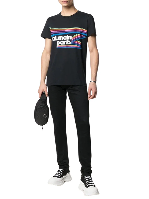 Balmain Paris Rainbow Logo T-Shirt in Black