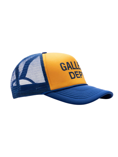Gallery Dept Logo Trucker Cap in Navy Yellow