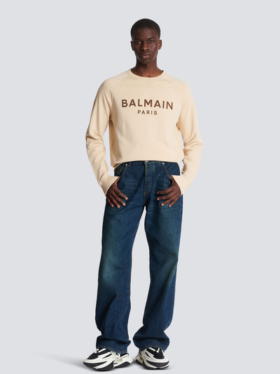 Balmain Paris Logo Print Sweatshirt in Beige