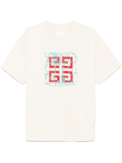 Givenchy Embroidered 4G Logo Print T-Shirt in Off White