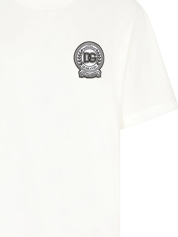 Dolce & Gabbana Roman Numerals Crest Embroidered Logo T-Shirt in White