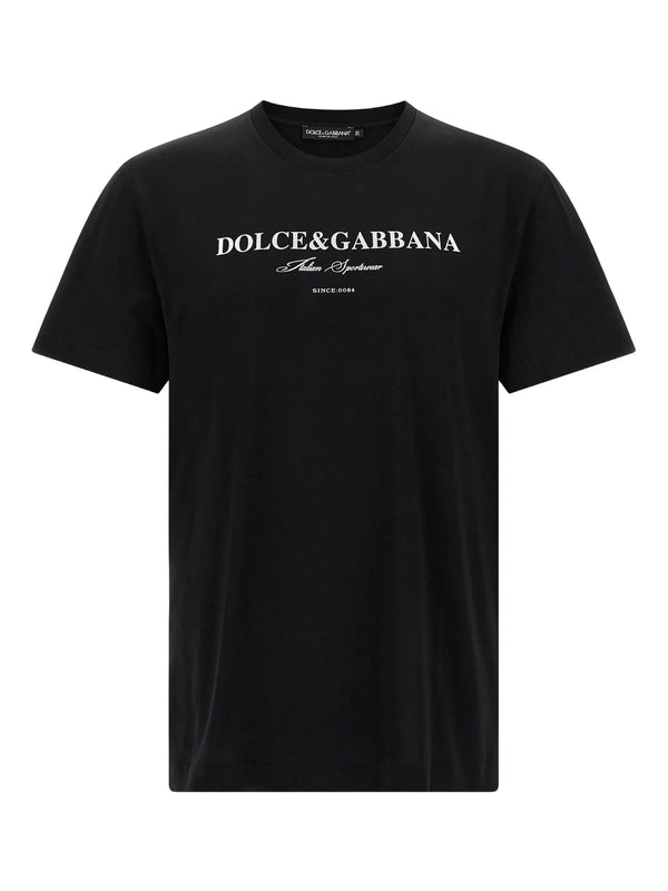 Dolce & Gabbana Italian Sportswear Flocked Logo T-Shirt in Black