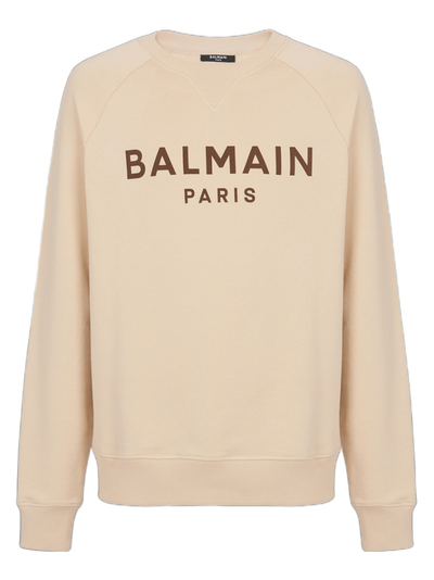 Balmain Paris Logo Print Sweatshirt in Beige