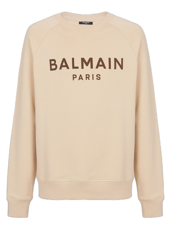 Balmain Paris Logo Print Sweatshirt in Beige