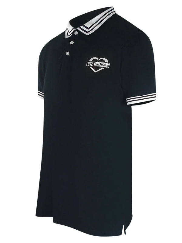 Love Moschino Twin Tipped Collar Polo Shirt in Black