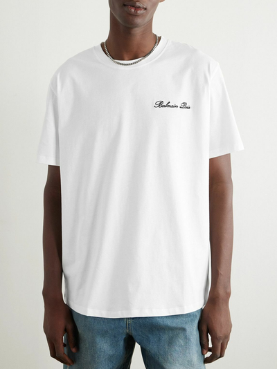 Balmain Logo Embroidered Loose Fit T-Shirt in White