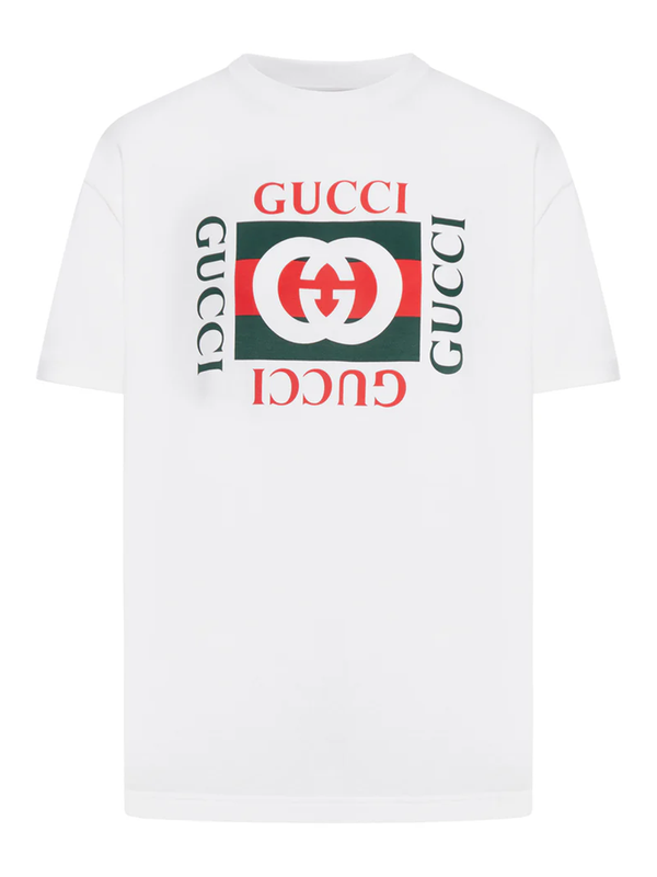 Gucci Interlocking G Rectangle Logo T-Shirt in White