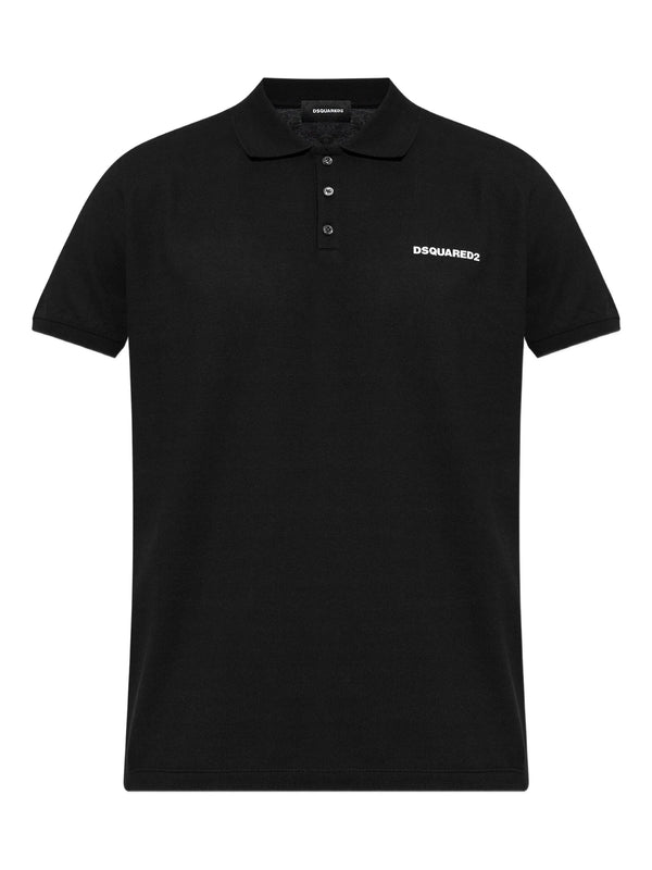 Dsquared2 Logo Print Piqué Polo Shirt in Black