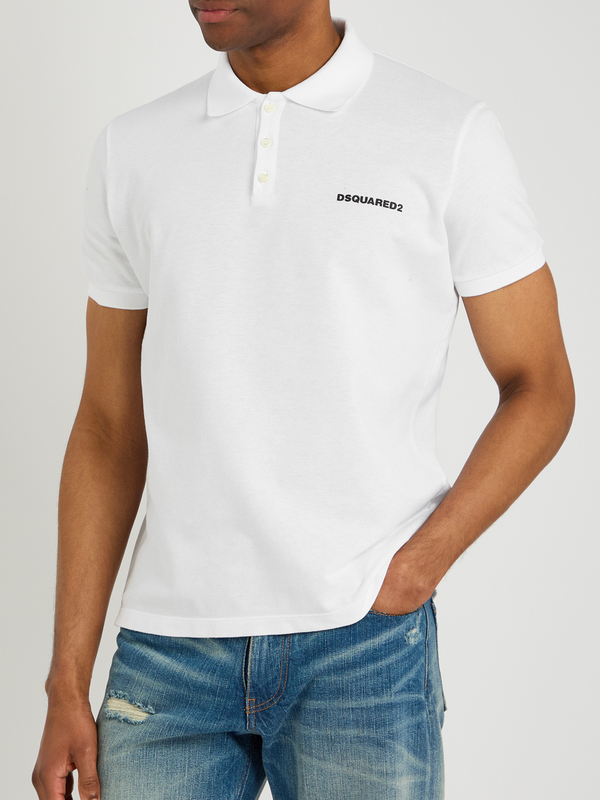 Dsquared2 Logo Print Piqué Polo Shirt in White