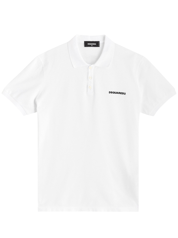 Dsquared2 Logo Print Piqué Polo Shirt in White