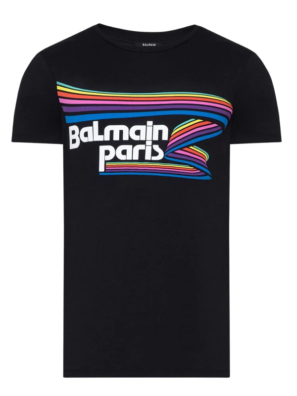 Balmain Paris Rainbow Logo T-Shirt in Black