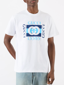 Gucci Interlocking 'G' Blue Logo T-Shirt in White