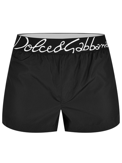Dolce & Gabbana Script Logo Swim Shorts in Black