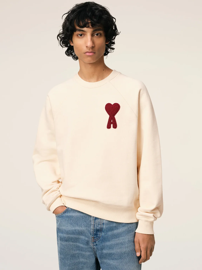AMI Paris Ami De Coeur Embroidered Patch Sweatshirt in Beige