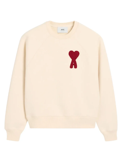 AMI Paris Ami De Coeur Embroidered Patch Sweatshirt in Beige