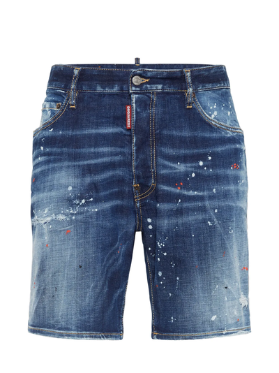 Dsquared2 Paint Splatter Jean Shorts in Blue