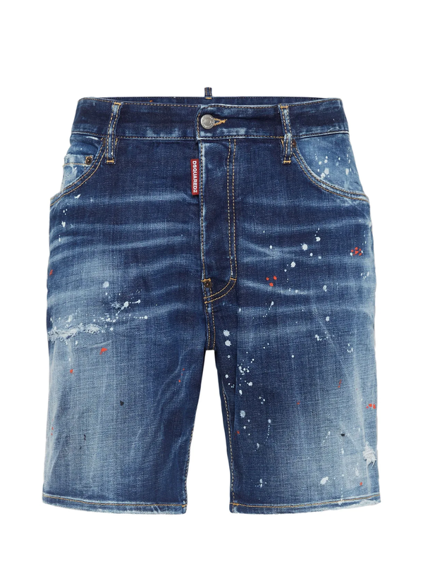 Dsquared2 Paint Splatter Jean Shorts in Blue