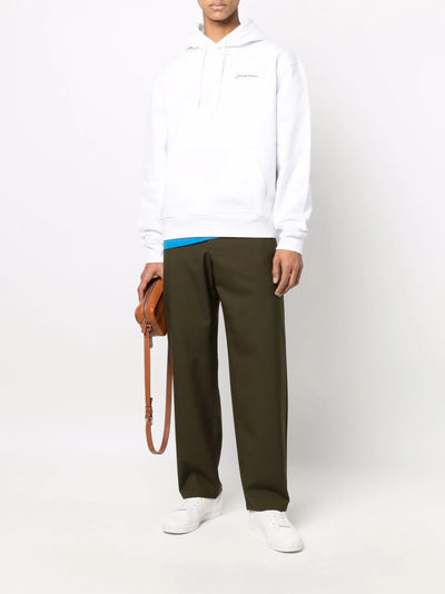 Jacquemus Signature Embroidered Logo Hoodie in White